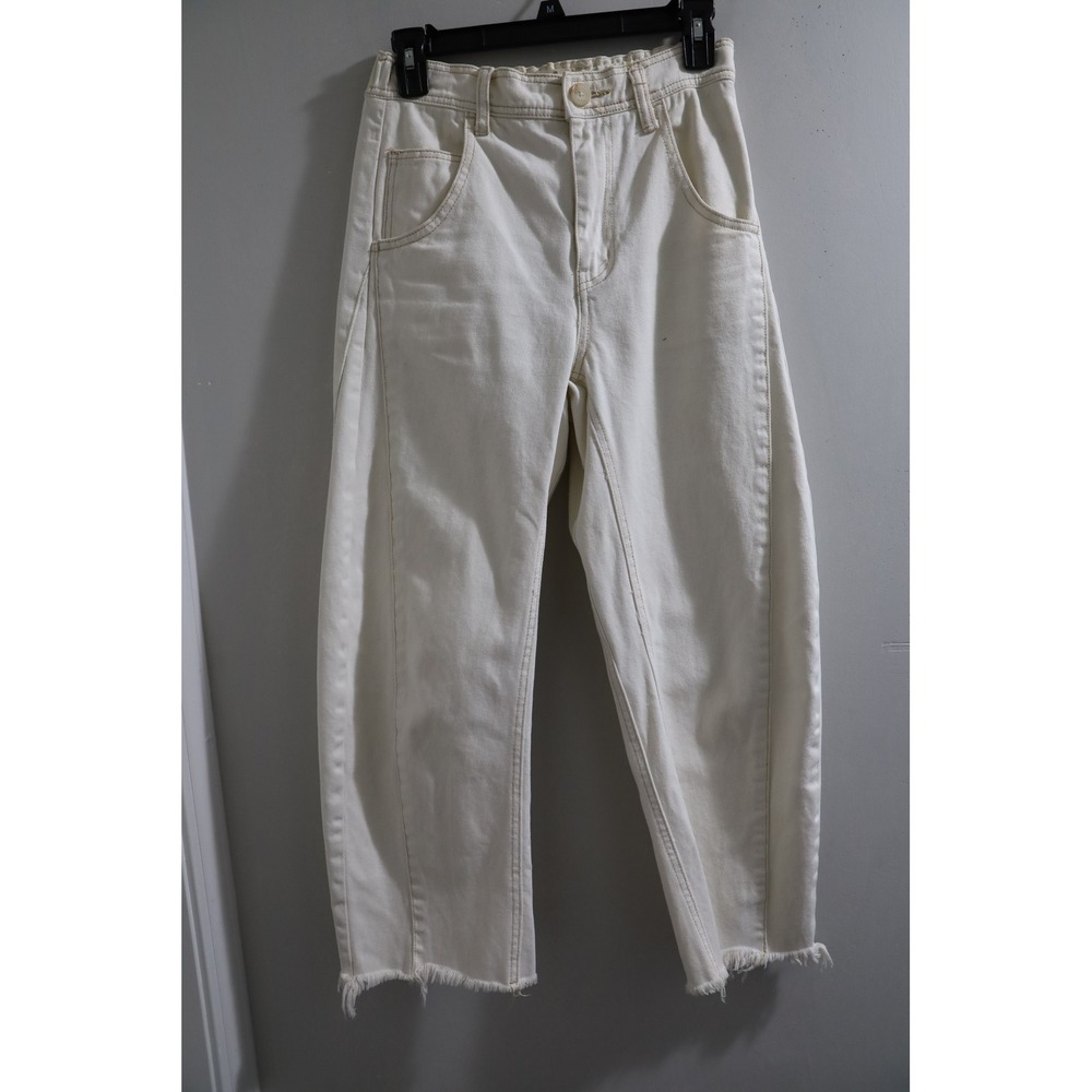 Free People We The Free Twenty‎ Four Barrel Leg Pants Cream White Denim Size 24